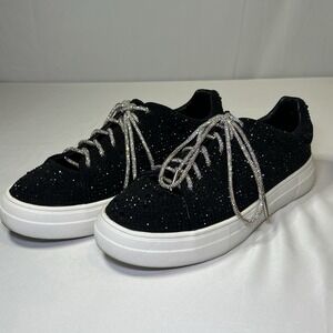 La Sheelah Women 8 Black Low Top Sneakers Shoes Lace‎ Up Rhinestone Bling Laces